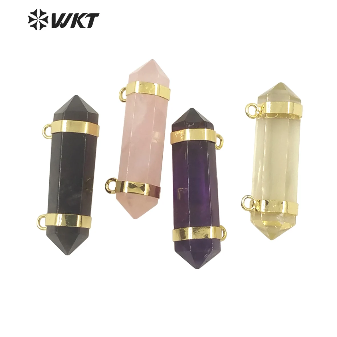 WT-P1734 Wholesale fashion gold double loops Terminated bullet shape stone pendant women energy crystal quartz point stone jewel