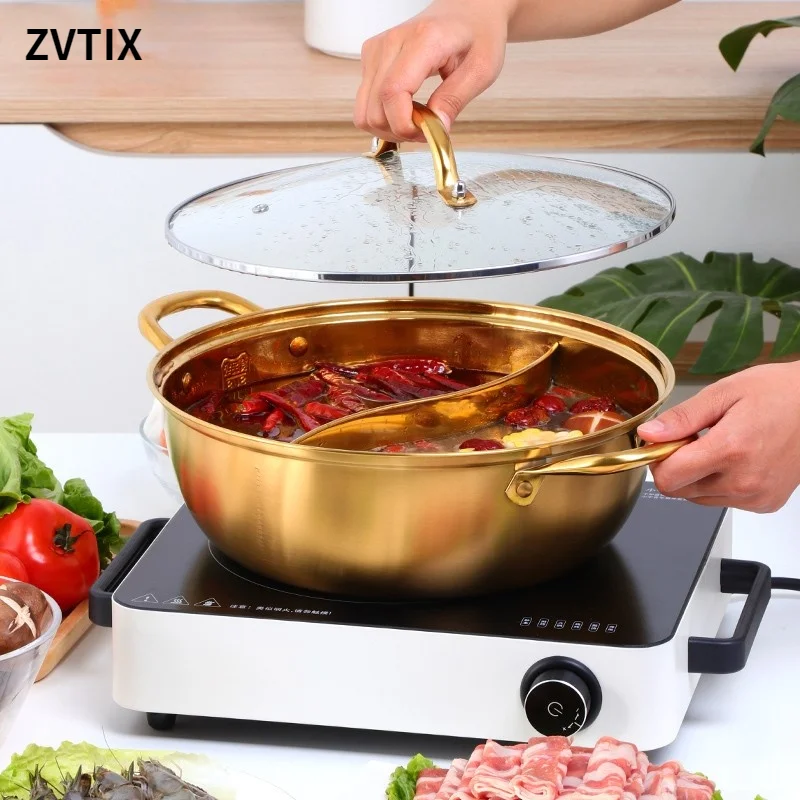 

Hot Pot 2 In 1 Stainless Steel Cooker Gold Induction Meat With Separator Multicolor Tableware Hot Pot Non Stick Pan Set Of Pots
