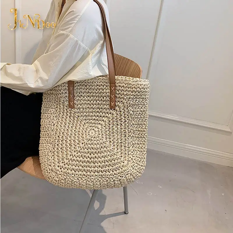 Summer Hot Straw Shoulder Bag Rattan Beach Bags Large Capacity Woven Handle Bag Travel Vacation Totes Shopping Handbag Bolsas