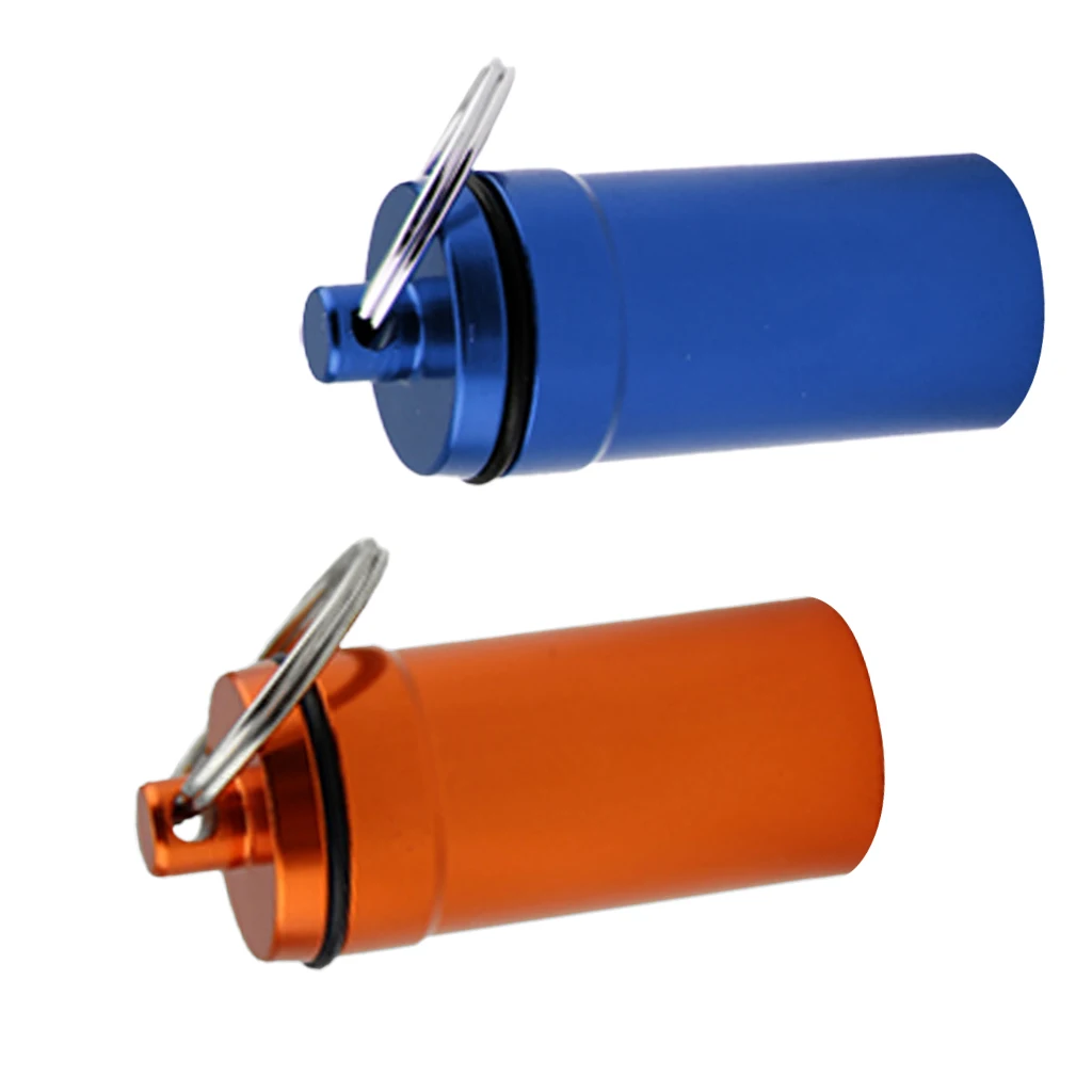 

2pcs Waterproof Aluminum Pill Box Case Bottle Holder Container w/ Keychain