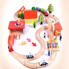 Деревянный набор электрического маленького поезда Tos, 69 деталей, маленький локомотив, детская головоломка в сборе, игрушка для родителей и детей