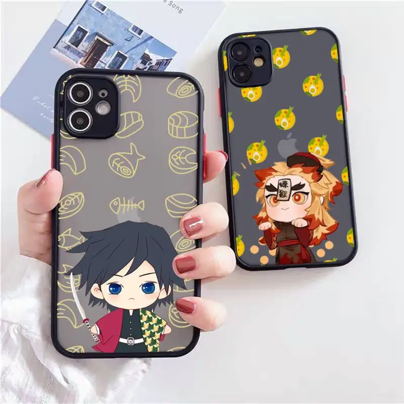

Demon Slayer Phone Case For iPhone 12 11 Mini Pro XR XS Max 7 8 Plus X Matte transparent Pink Back Cover