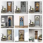 2 шт.компл. 3D наклейка на дверь в стиле ретро, клейкие водонепроницаемые съемные обои, декор для гостиной, спальни, дома