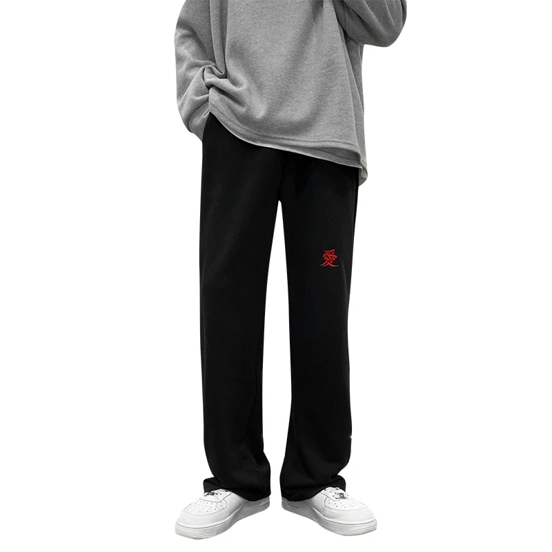 Осенние прямые повседневные брюки черные/синие мужские корейские свободные