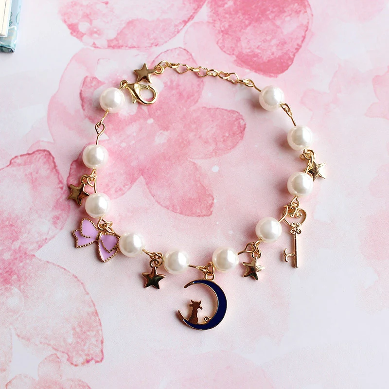 2020 Sailor Moon Bracelet Blue Sweet Romantic Pink Bow Pendant Accessories Cute Girl Jewelry | Украшения и аксессуары