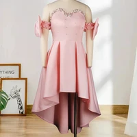 pink lovely party dress women a line pleated with bead bowtie sleeve patchwork mesh sexy celebrity event clubwear occasion
