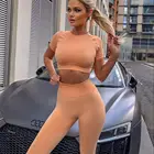 Женский спортивный костюм из двух предметов, бесшовные леггинсы с высокой талией и эффектом пуш-ап