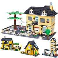 city architecture villa cottage model building blocks compatible friends beach hut modular home house village construction toys