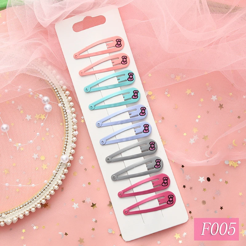 10 Pieces New Cute High Quality Printing Snap Hair Clips For Kids Solid Matel Hairpins Girls Hair Accessories Clips - Цвет: F005