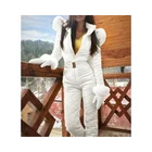 Новинка, зимние комбинезоны с капюшоном, парка, элегантные теплые лыжные костюмы с хлопковой подкладкой и поясом, прямые цельные женские спортивные костюмы на молнии-40