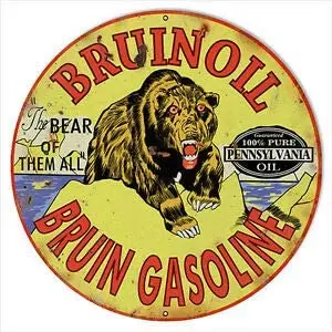 

Large Bruin Oil & Gasoline Motor Oil Sign Round Metal Tin Sign Suitable for Home and Kitchen Bar Cafe Garage Wall Decor