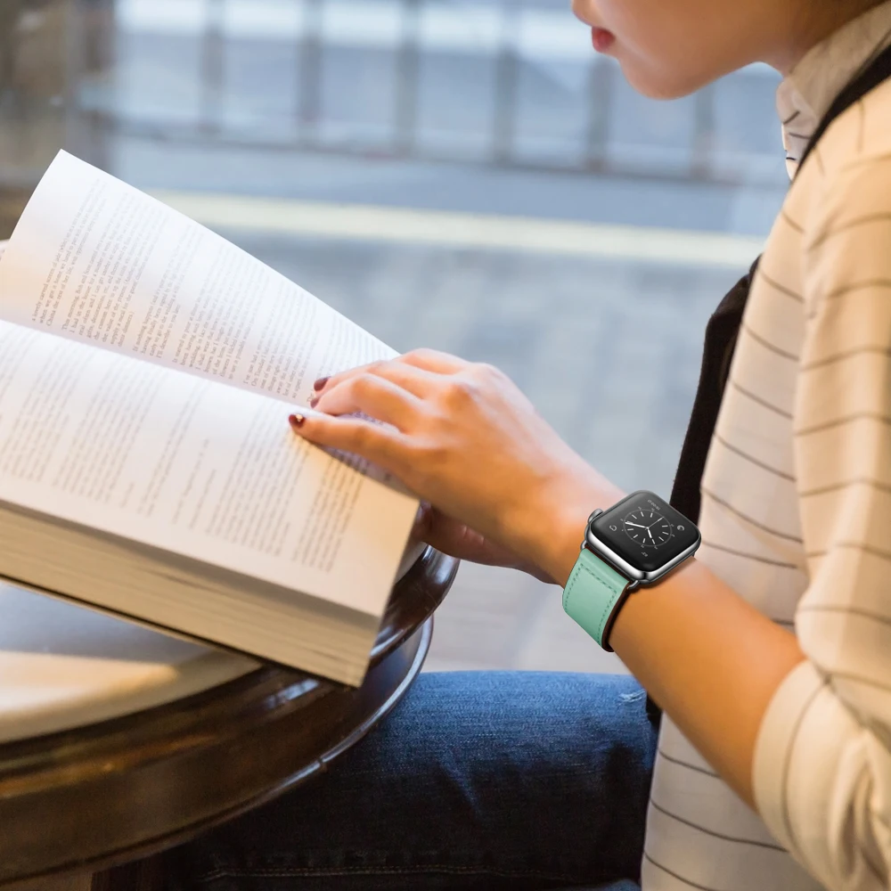 

Mint Green Leather Band Watch Strap for Apple Watch Series 5 38mm 44mm Strap Leather WatchBand for Iwatch 4 44 Mm Band