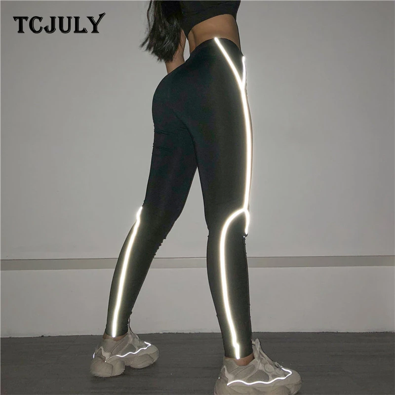 TCJULY модные Лоскутные Светоотражающие Леггинсы для женщин быстросохнущие