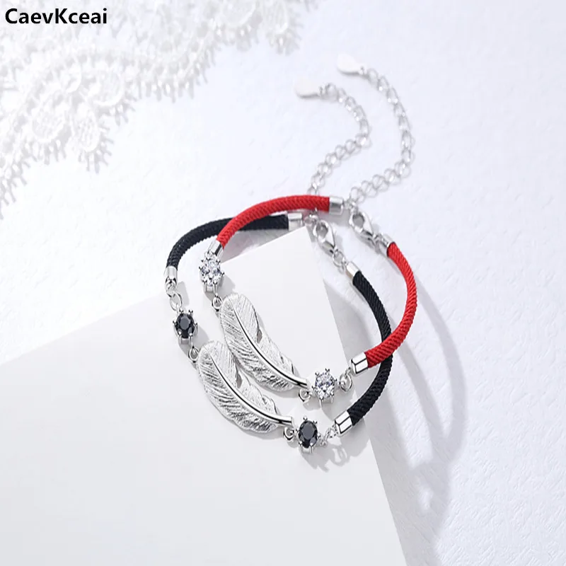 Женский браслет с перьями CaevKceai модный из стерлингового серебра 925 пробы красной