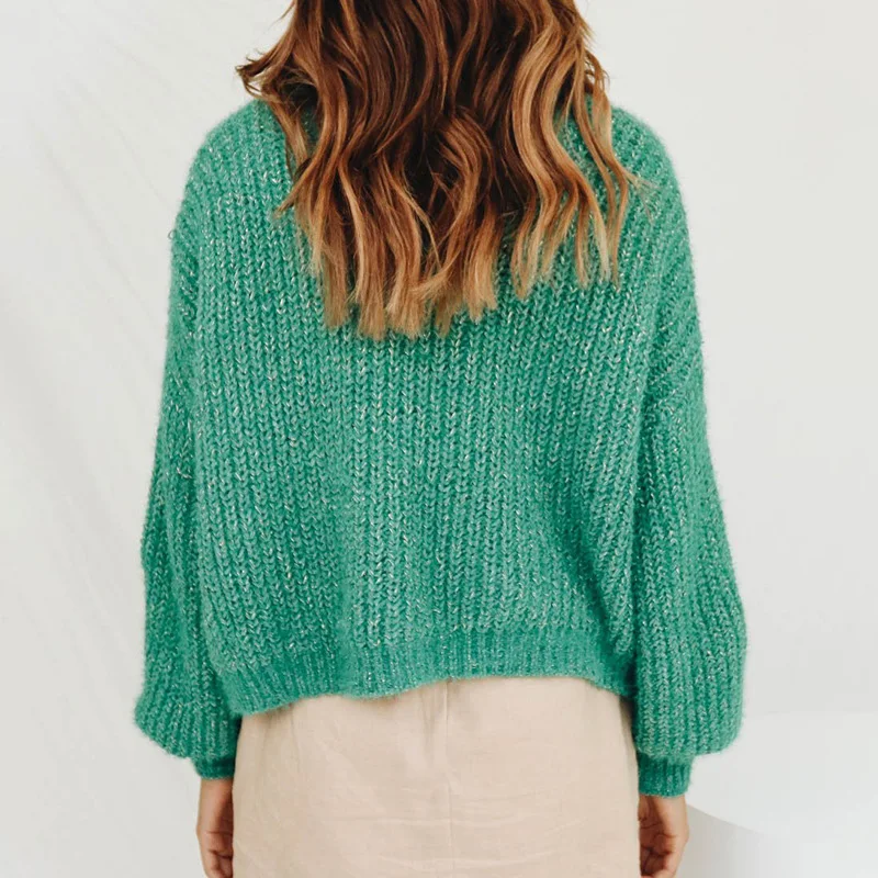 Женский вязаный свитер Fitshinling однотонный облегающий зеленый базовый джемпер с