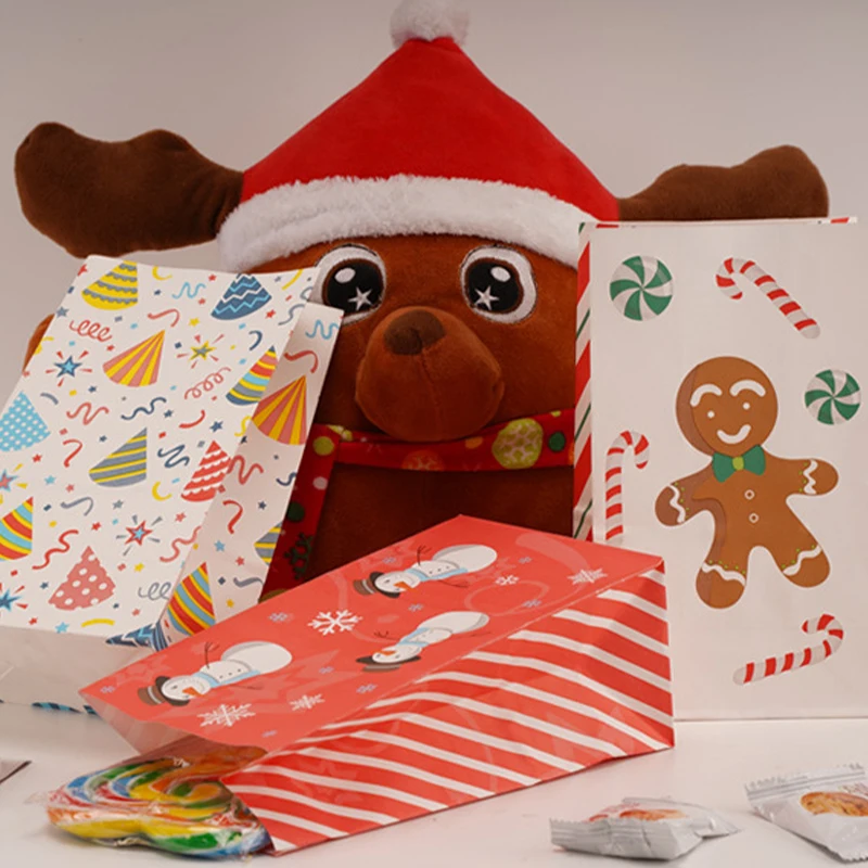 

5 шт. Рождественский Подарочный пакет из крафт-бумаги с мультяшным рисунком коробка для конфет маленький подарок пакет для печенья яблока портативные бумажные пакеты