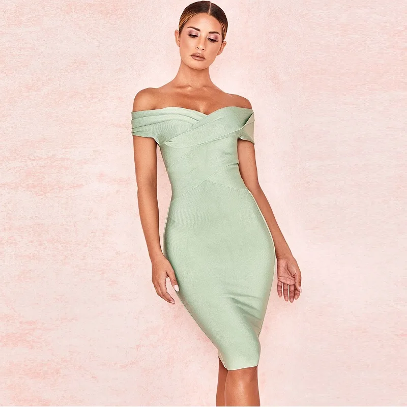 2019 элегантное Мятное с открытыми плечами женское Бандажное одноцветное коротким