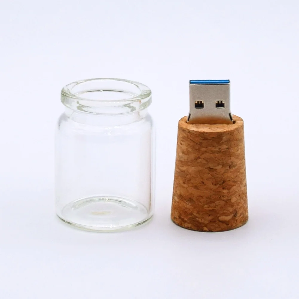 Новый стиль стеклянная бутылка + пробка деревянный USB флеш накопитель с логотипом