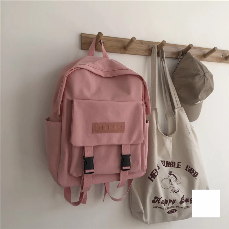 Harajuku сплошной цвет женский колледж большой емкости повседневное корейский рюкзак Ulzzang Мода ins Винтаж письмо рюкзак