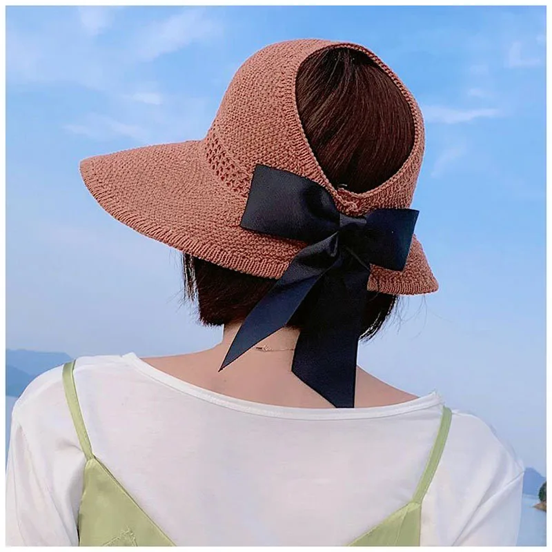 

New Brand Summer Wide Brim Straw Hats Big Sun Hats for Women UV Protection Beach Empty top Hats Ladies bow Hat chapeau femme ete