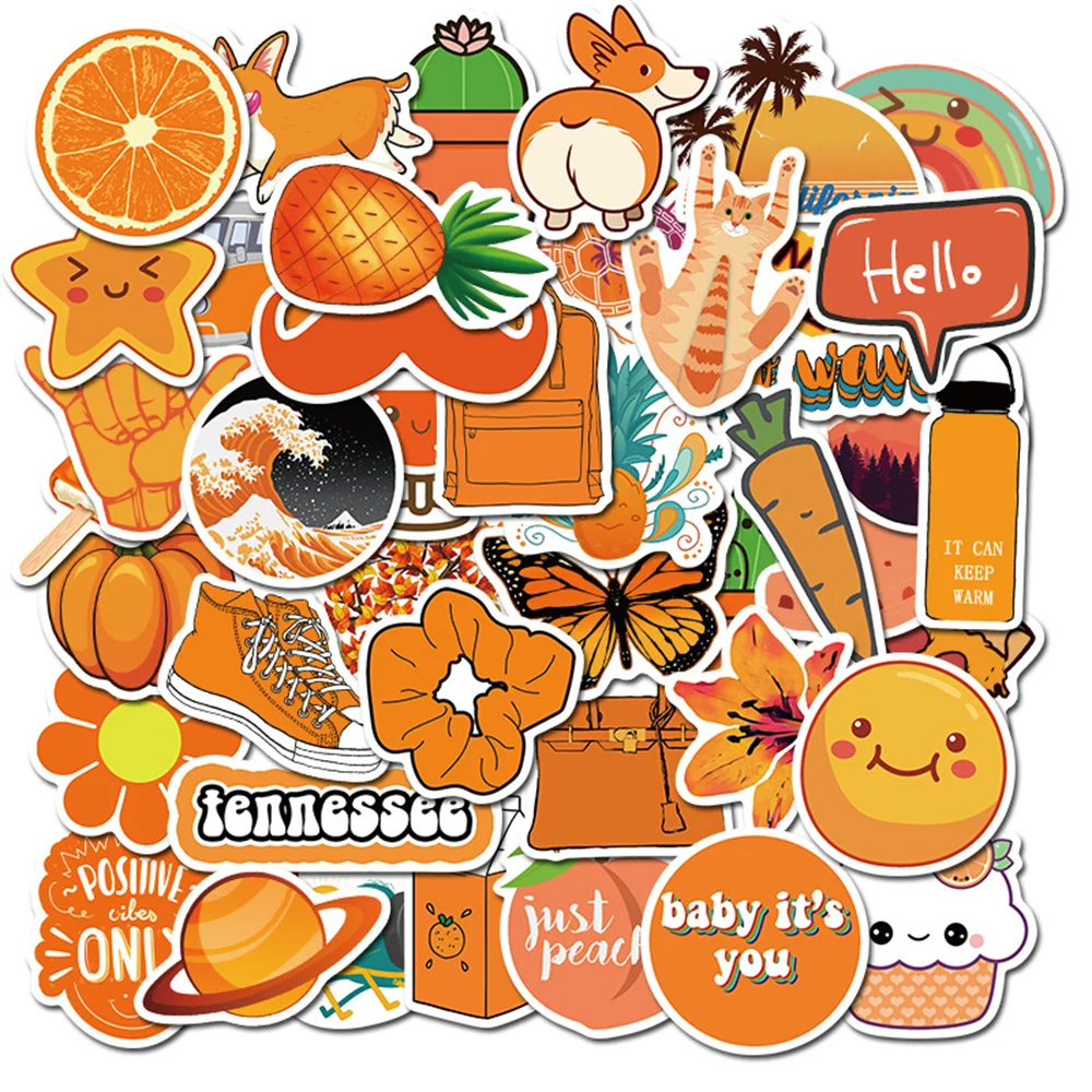 

10/30/50PCS Orange Graffiti Stickers Cute Refrigerator Water Cup Helmet Notebook School Bag Stickers Personalized Wholesale
