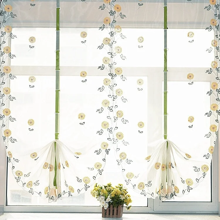 1 шт. Римская Штора на окно для кухни ванной подъемная с вышивкой вуаль желтый Daisies