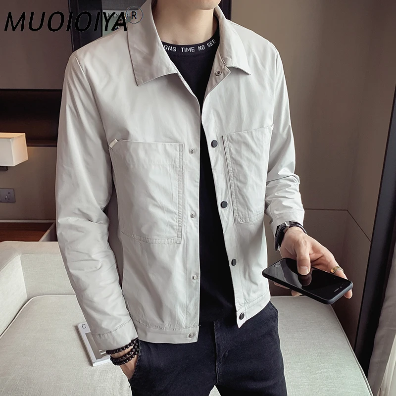 

Мужская короткая бейсбольная куртка, однотонная повседневная куртка на пуговицах с длинным рукавом, облегающее пальто, O54, весна 2021