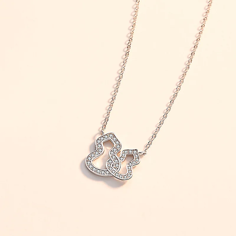 

S925 Sterling Silver Double Circle Gourd Necklace Simple Fashion Rose Gold Clavicle Chain Niche Hollow Zircon Pendant