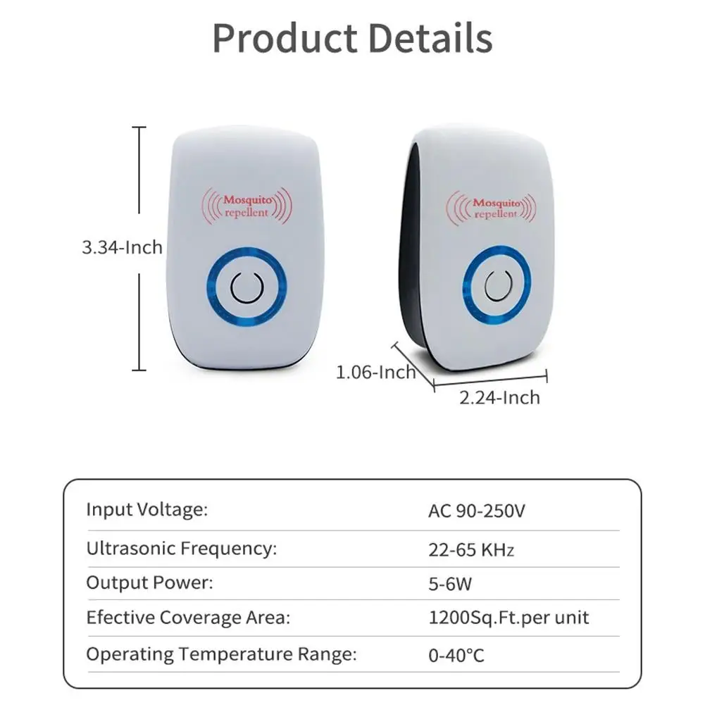 

2Pcs Electronic Ultrasonic Pest Control Mosquito Repellent Insect Mice Repeller