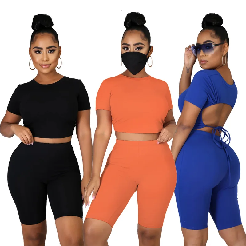 Женский Повседневный Спортивный костюм из 2 предметов короткий топ с кружевом и