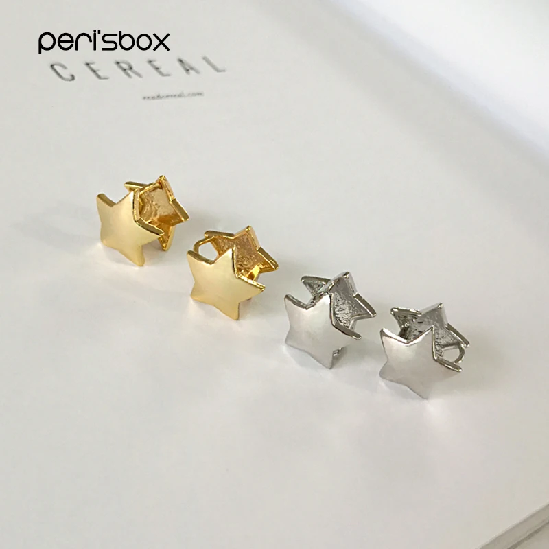 Женские серьги кольца с пятиконечной звездой Peri'sBox золотистые/Серебристые