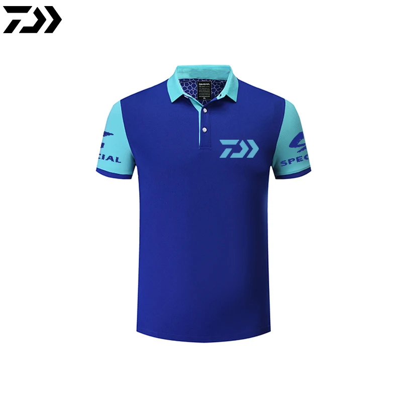 Dark Blue Daiwa летняя одежда, спортивная футболка поло, футболка для рыбалки, Лоскутная, дышащая, для бега, рыбалки, футболка для велоспорта, мужские топы - Цвет: Dark Blue