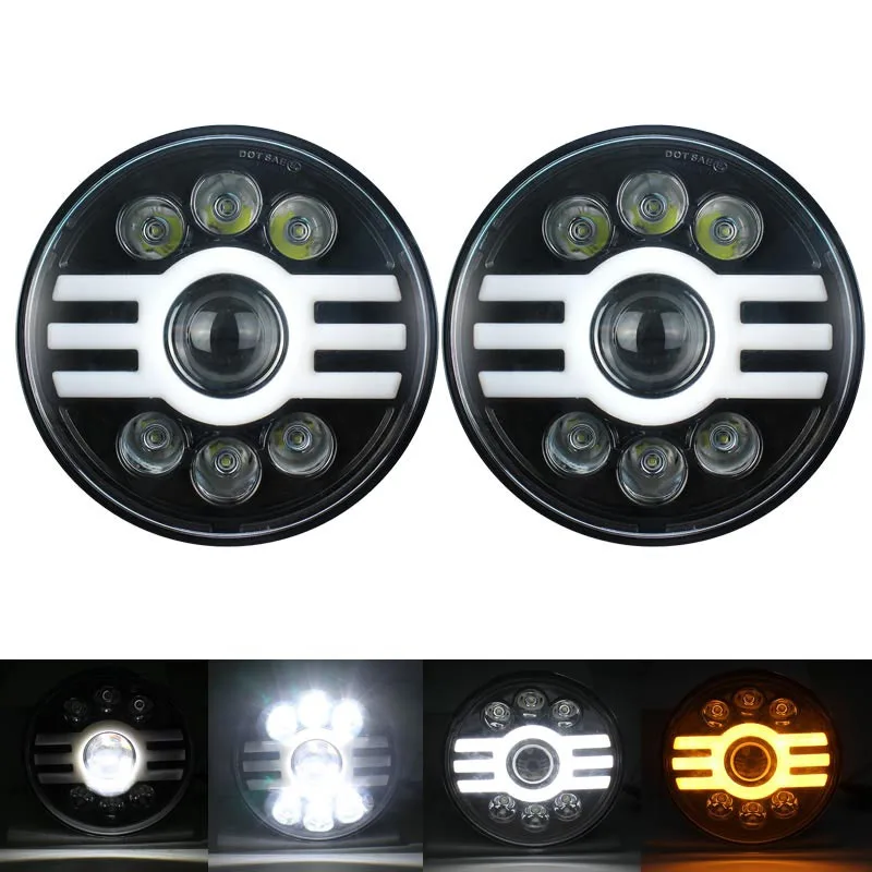 

Dual Color 7inch Round Led Headlight for Jeeps Wranglers Truck Motorcycle 75W DRL Turn Signal Halo Ring Waterproof High Low Beam