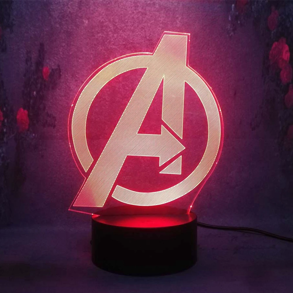 3D стерео ночник Marvel The Avenger Логотип Знак Декор для спальни ремесло многоцветный