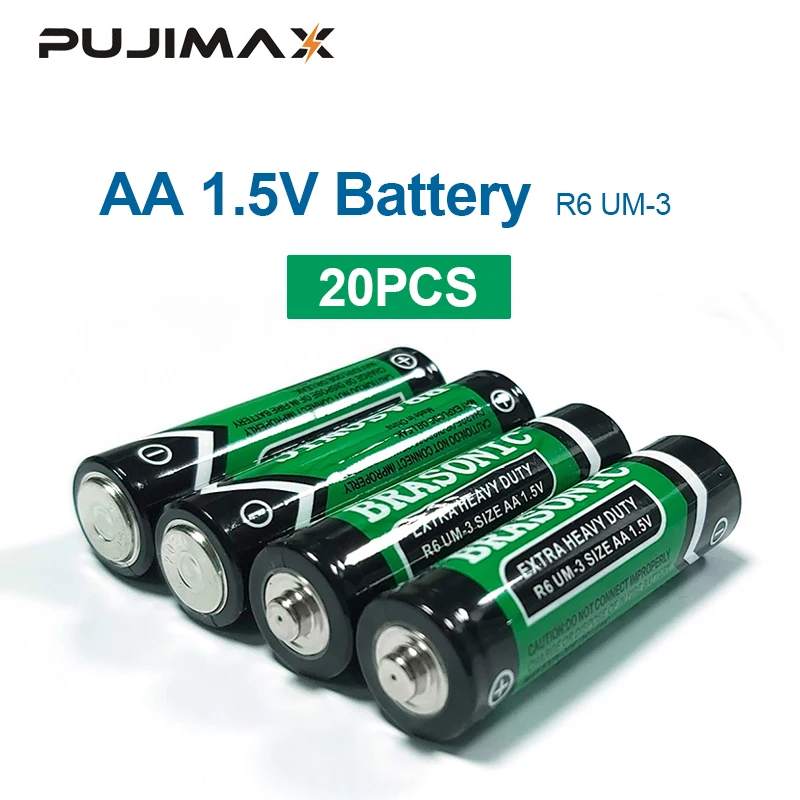 PUJIMAX AA батарея 20 шт 1 5 В LR6 AM3 E91 MN1500 углеродная цинковая сухая основная для MP3 камеры