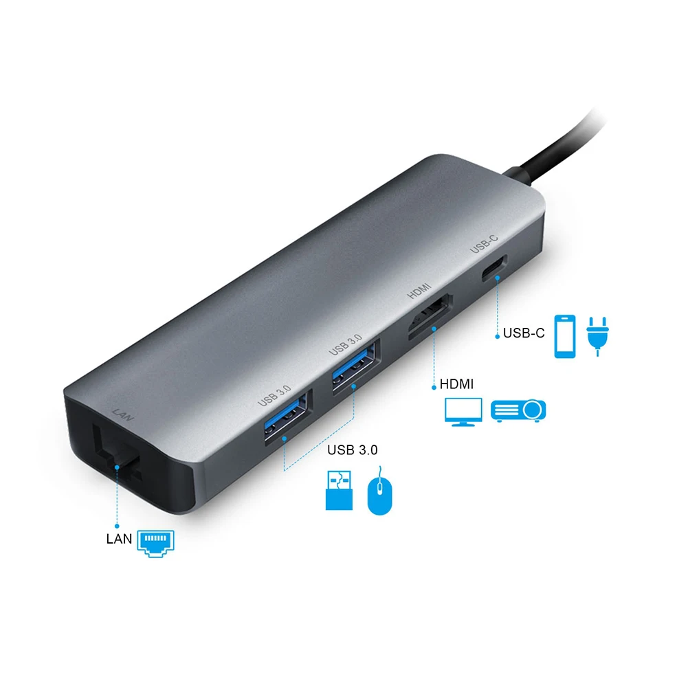 

USB 3.1 Type-C Hub To HDMI Adapter 4K Thunderbolt 3 USB C Hub with Hub 3.0 Network Port PD Slot for MacBook Pro/Air/Huawei Mate