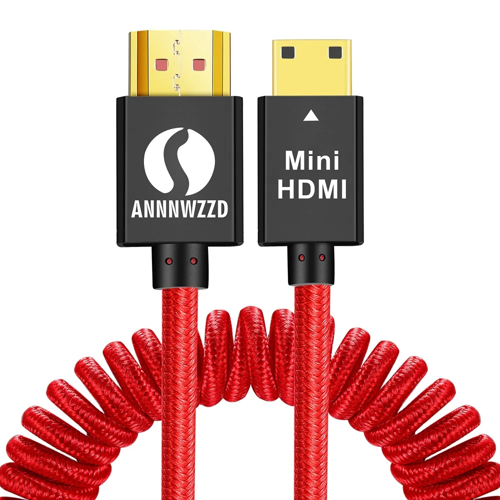 

Mini HDMI to HDMI-compatible Cable 4K 1080P Male to Male Spring Mini HDMI-compatible Adapter for Camera Monitor Projector HD TV