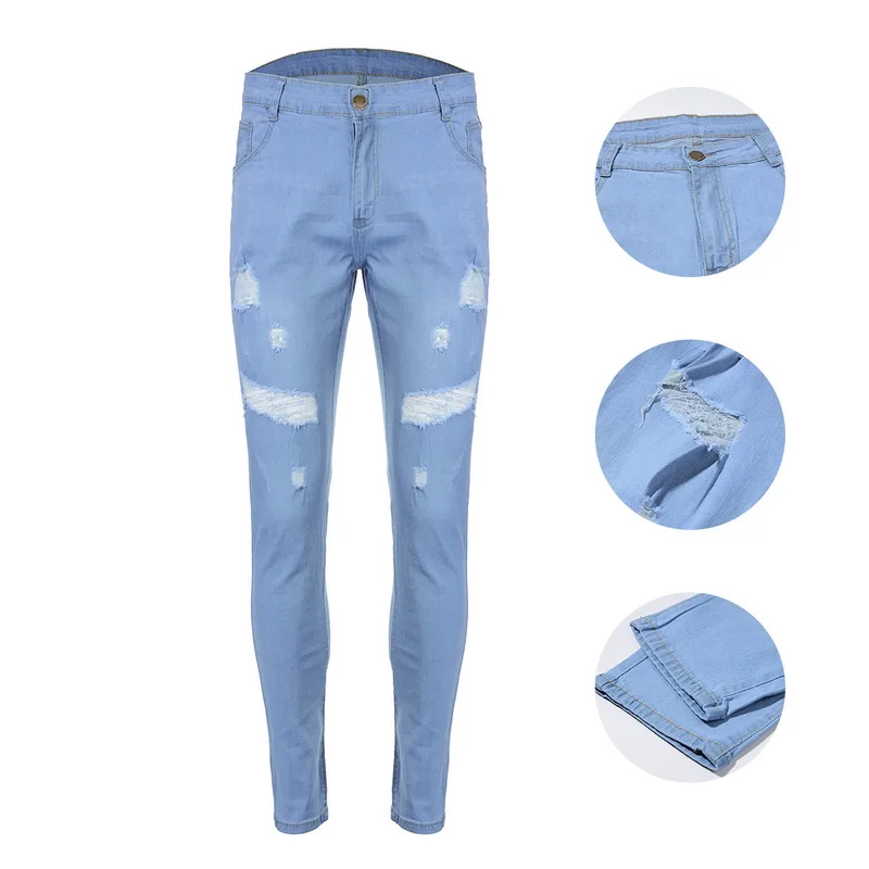 

MONERFFI 2020 New Fashion Streetwear Mens Jeans Destroyed Ripped Design Pencil Denim Pants Ankle Skinny Men Full Length fitness