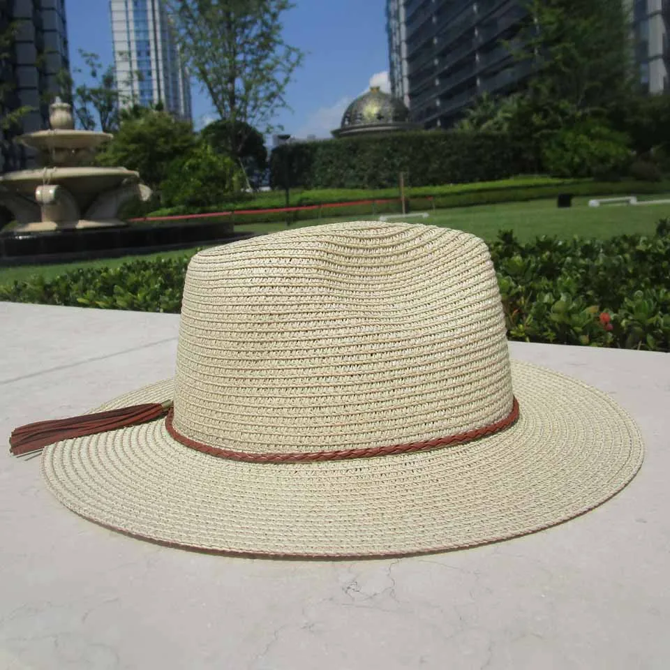 Летняя универсальная модная бежевая Джаз Кепка с кисточками Пляжная соломенная