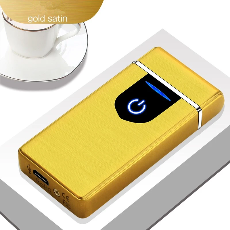 gold satin Двойной arc светодиодный сенсорный экран зондирование USB петля зарядки безопасный и портативный Зажигалка выбор подарка - Цвет: gold satin