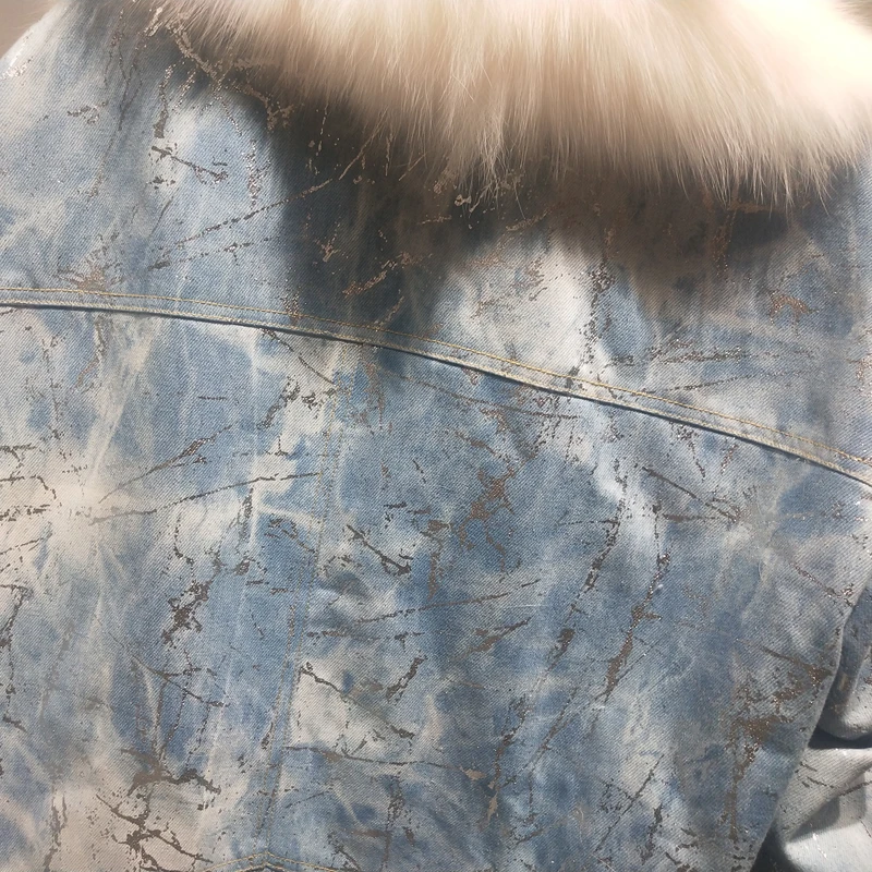 

parka real fur coat winter jacket women natural fox fur collar denim jackets white duck down fillers thick warm outerwear