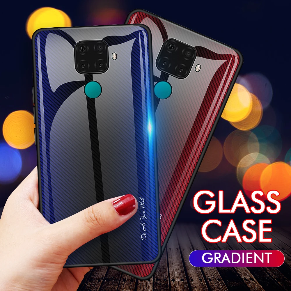 Чехол из закаленного стекла с градиентными зеркальными полосками для Huawei P20 P30 Pro