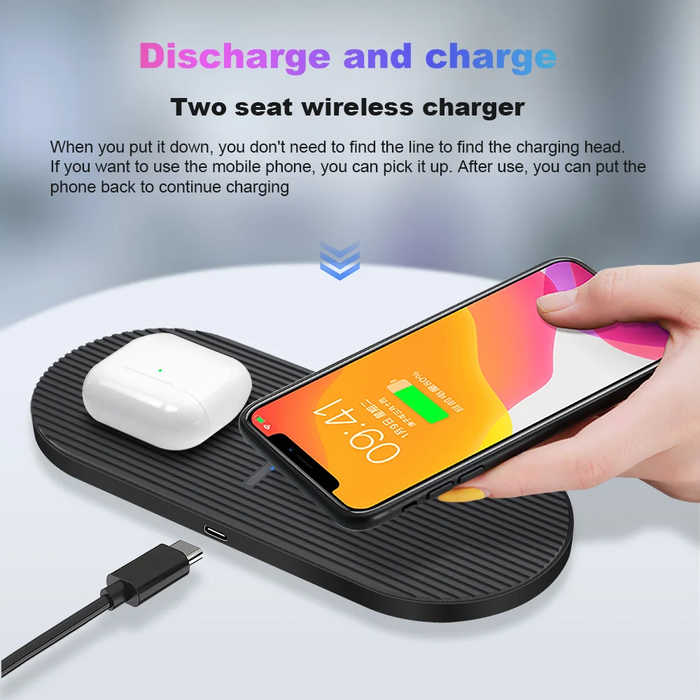 Беспроводная док станция для быстрой зарядки зарядная 2 в 1 Samsung S20 S10 Buds Airpods Pro iPhone
