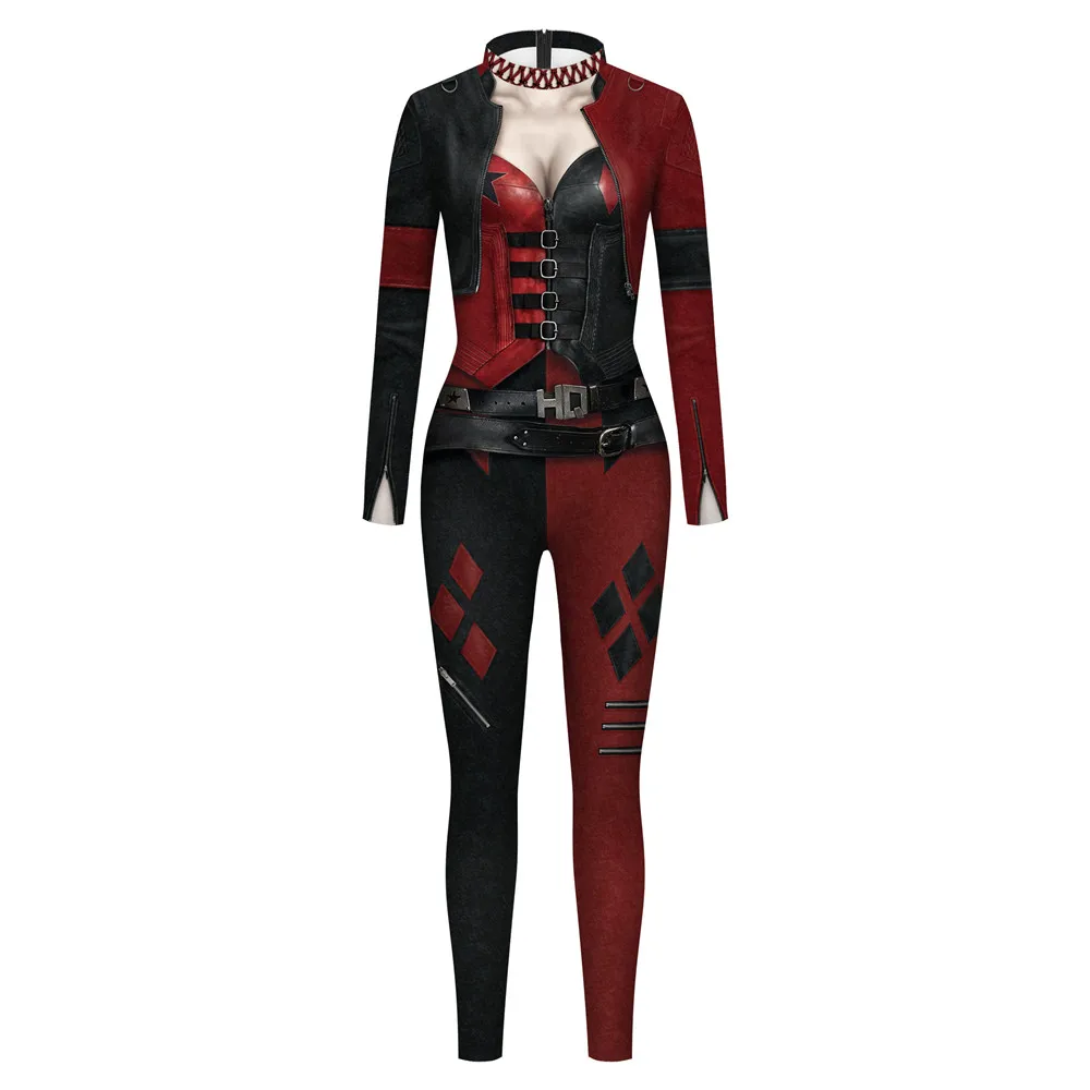 FCCEXIO The Party Series Cosplay Policewoman Print Jumpsuit  Long Sleeve Sexy Women Skinny Jumpsuit Elastic Bodysuits