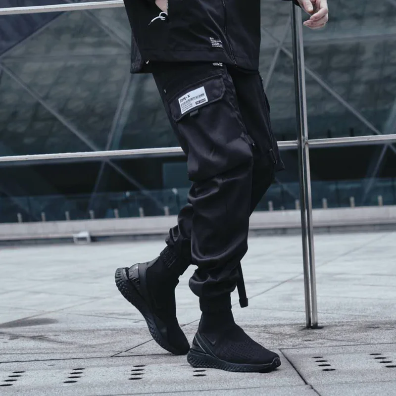 Брюки-карго CROXX Techwear мужские черные штаны с завязками на талии Джоггеры в стиле