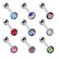 1pc anti allergy surgical steel tongue rings women flat zircon piercing tongue barbells piercing body jewelry 14g