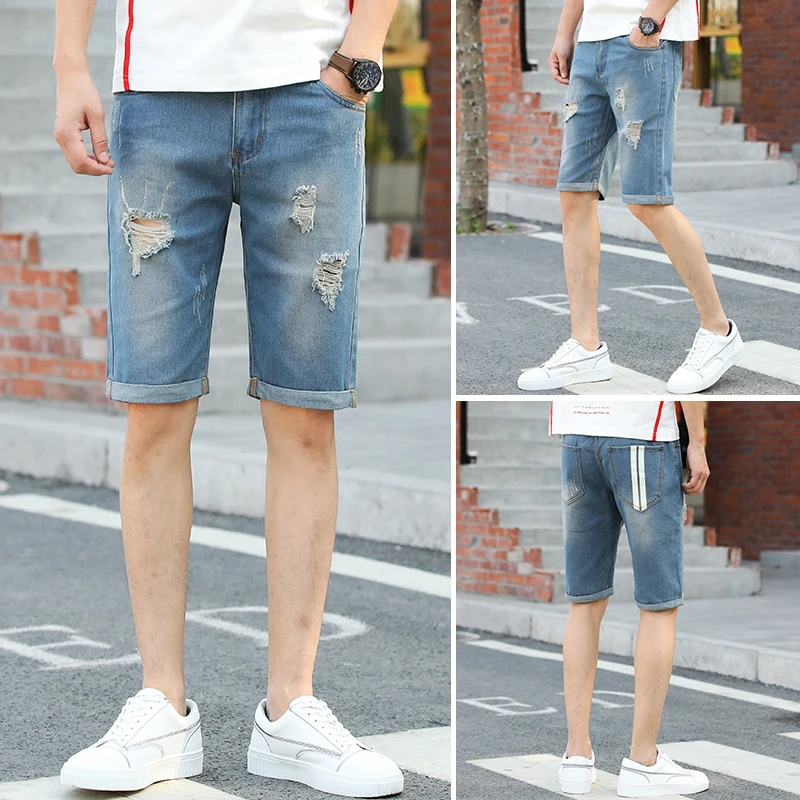 

men male summer jeans jean bermuda skate board harem mens jogger ankle ripped wave Denim shorts 2020 new