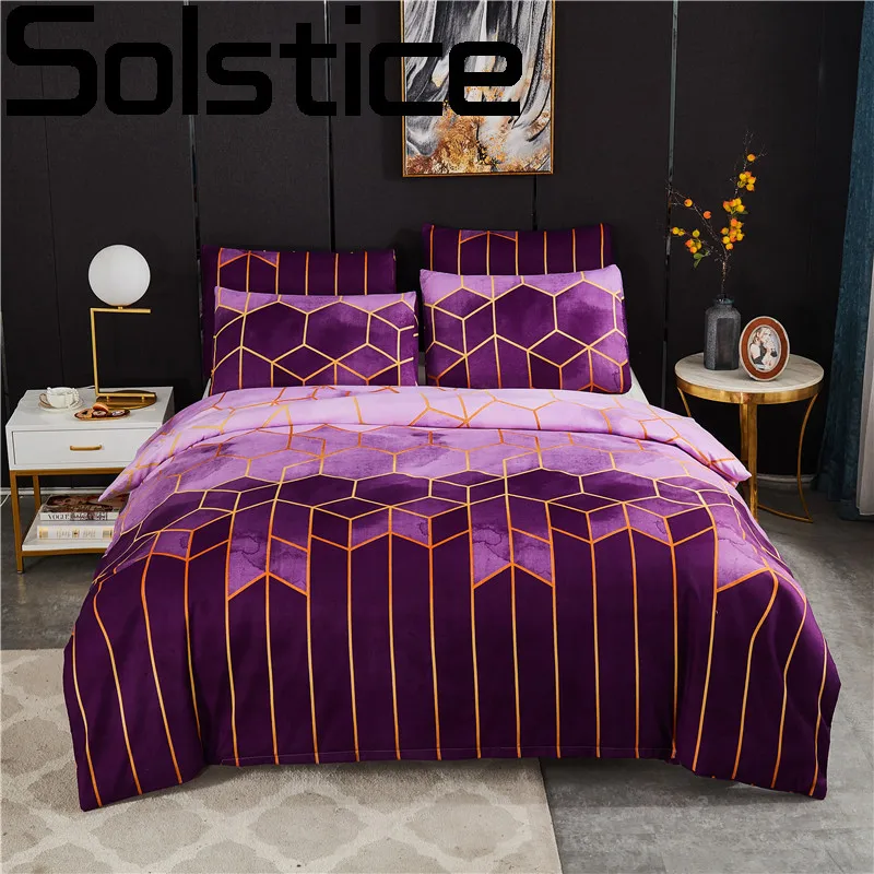 

Solstice Bedding Set Purple Honeycomb Color 3D Geometry Rhombus Lattice Duvet Cover Pillowcase Quilt Cover Set Double King Size