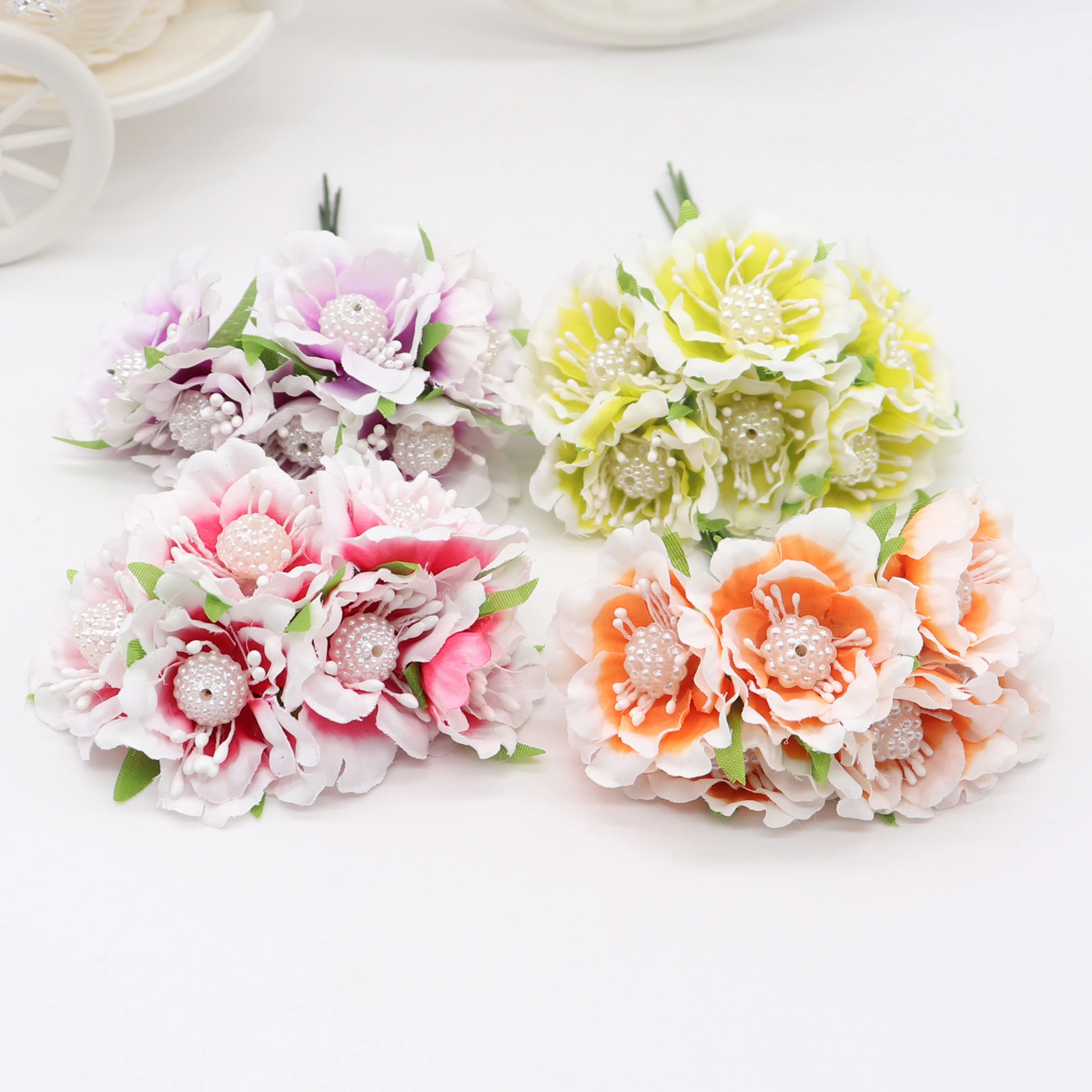 

6PCS 3cm Multicolor Artificial Cloth Alcimandra pearl chrysanthemum Use For Wedding Decoration DIY Wreaths Craft Gift Supplies