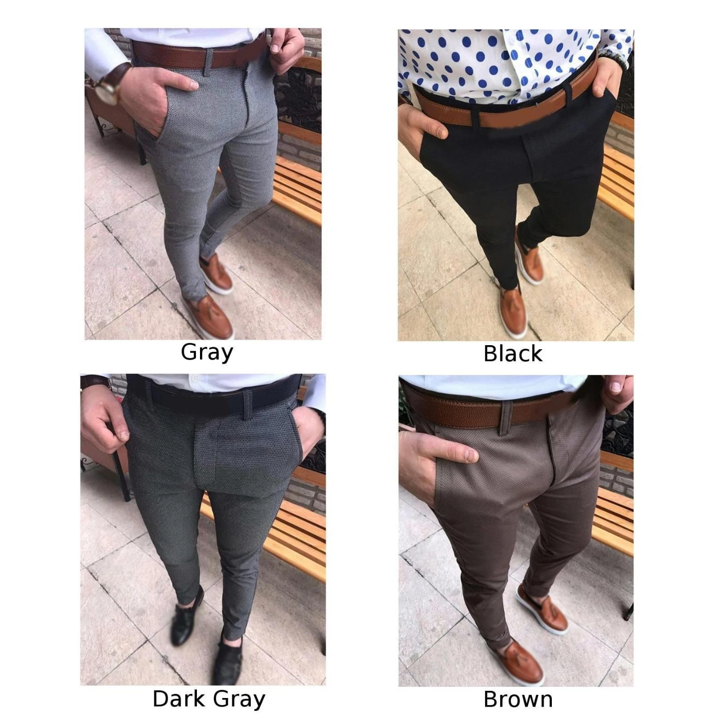 Мужские костюмные брюки с карманами узкие офисные повседневные на молнии